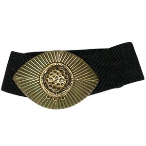 Vintage Nan Lewis Black Stretch Belt Brutalist Eye Buckle Vintage 80s Eye Belt